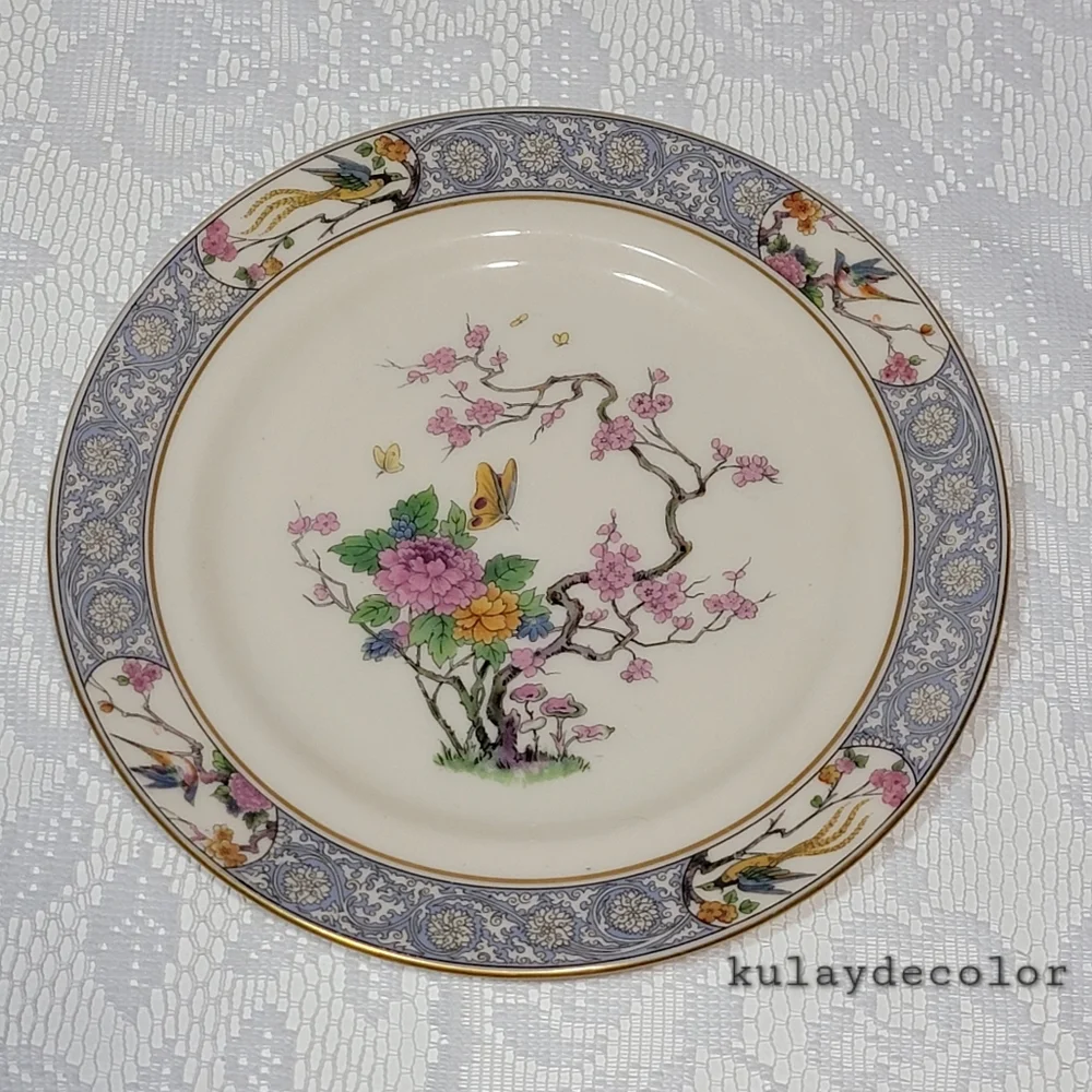 Lenox Ming Birds Salad Plates Set of 4 Vintage Floral Bird Gold Trim Black Stamp